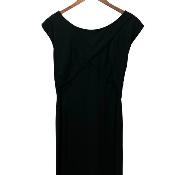 Vintage  Black Cocktail Dress Cap Sleeves Train Size Medium Hatlileu - Picture 2 of 14